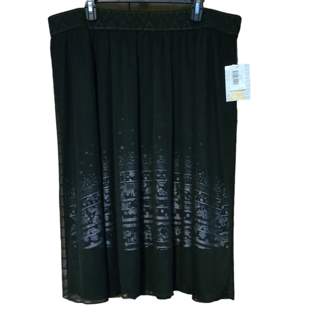 LLR LuLaRoe Lola Midi Skirt Black Gray Floral Print Plus Sz 3XL NWT